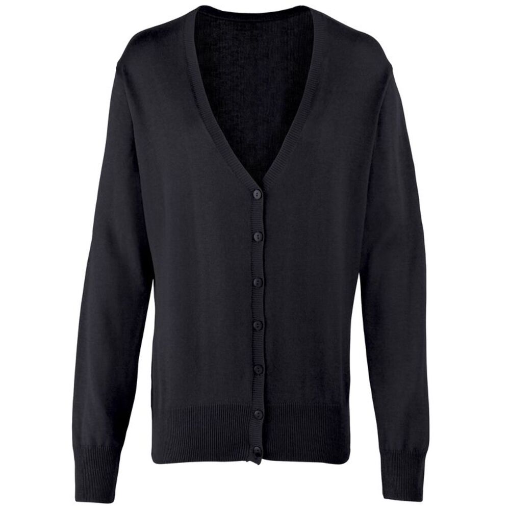 Premier Womens/Ladies Button Through Long Sleeve V-neck Knitted Cardigan / Black
